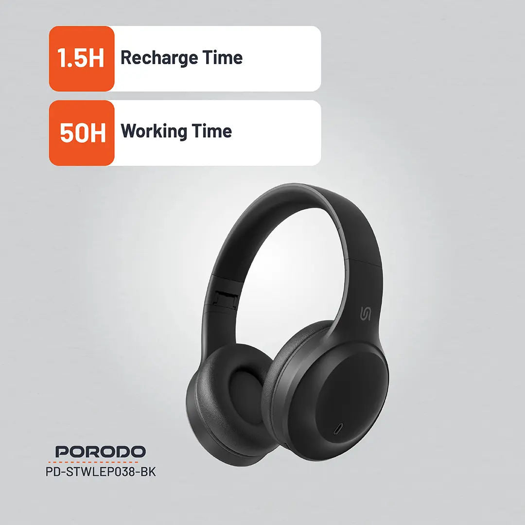 Porodo Soundtec Primo Wireless ENC Headphone , Black