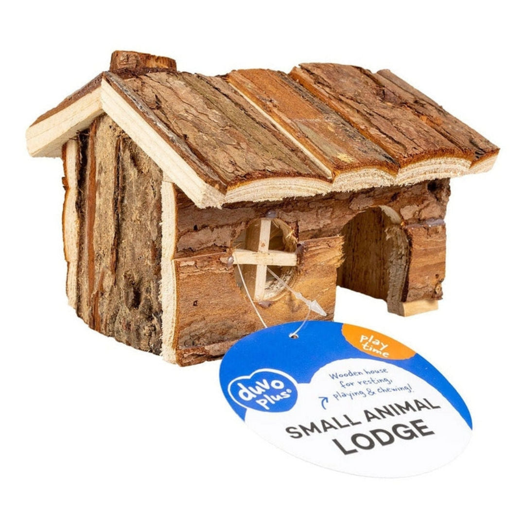 Duvo+ Small Animal Wooden Lodge Bark, 15x11x12Cm