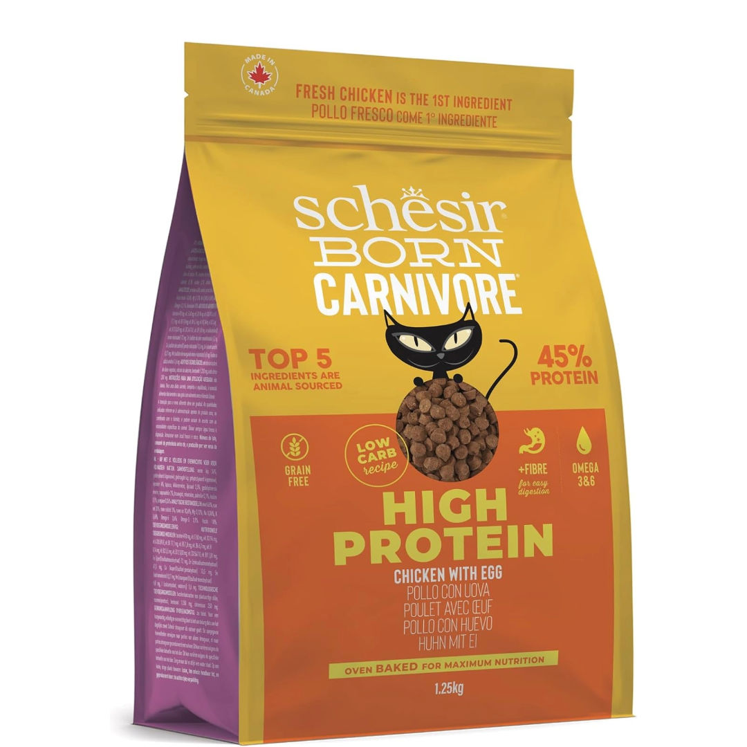 Schesir Born Carnivore Grain Free Oven Baked Chicken & Egg Dry Cat Food, 1.25kg