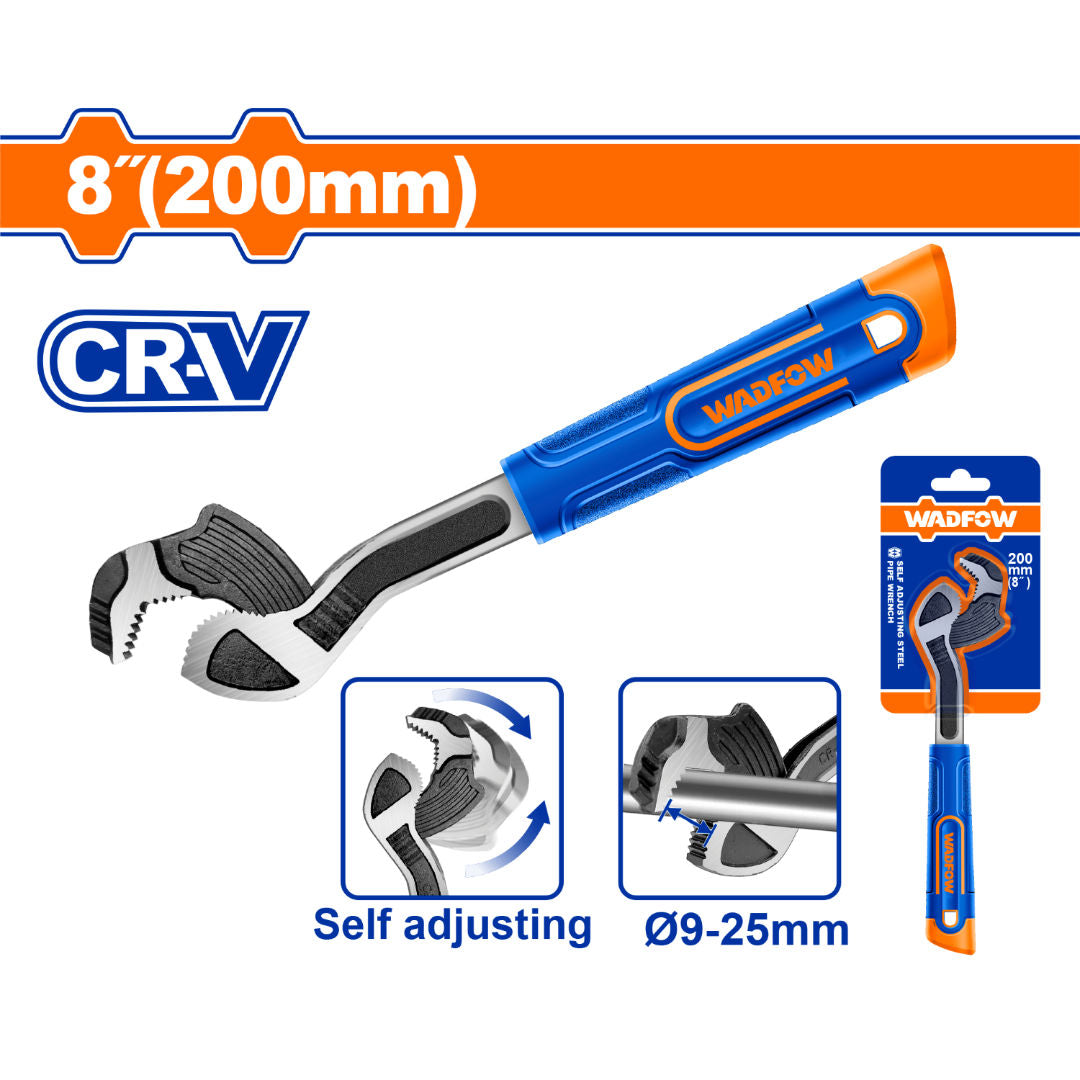 WADFOW Self Adjusting Pipe Wrench, Cr-V