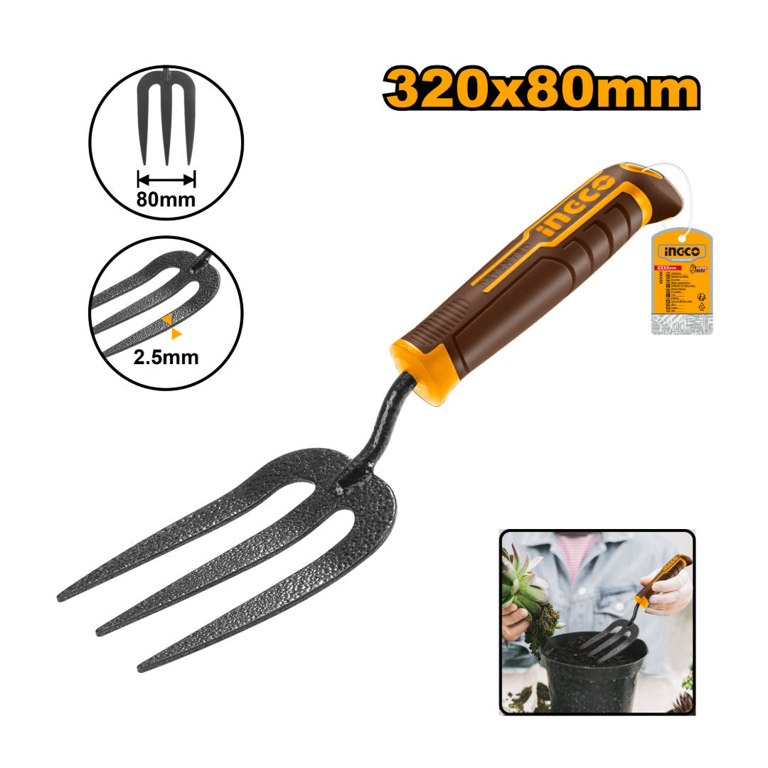 INGCO Garden Fork 320 mm, Carbon Steel 2.5 mm Thick, 80 mm Width