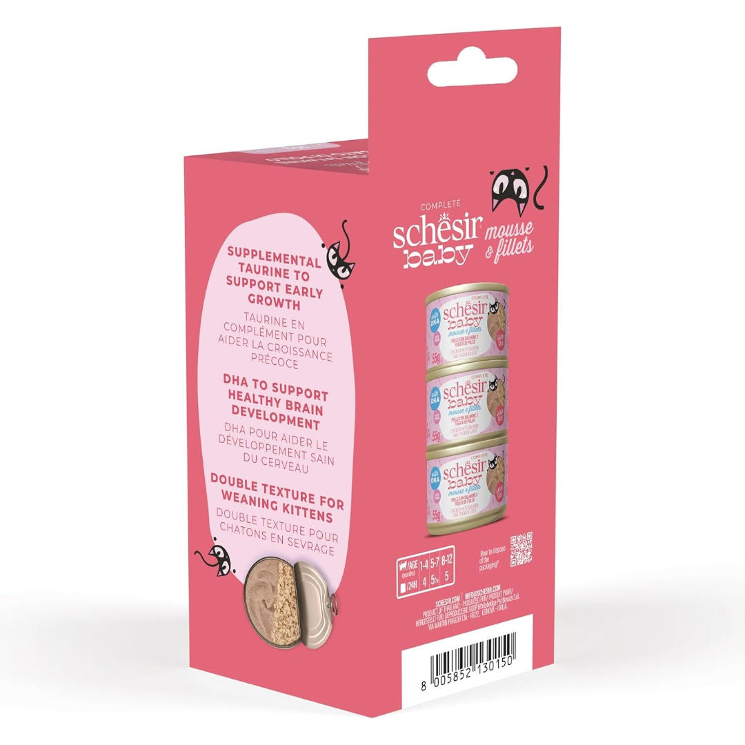 Schesir Baby Cat Multipack Mousse & Fillets Chicken Wet Kitten Food, Pack Of 3, 55gm