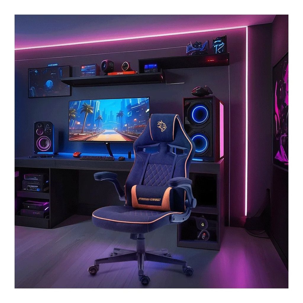 Porodo Ergonomic Gaming Chair with Flexible Headrest, Black/Orange