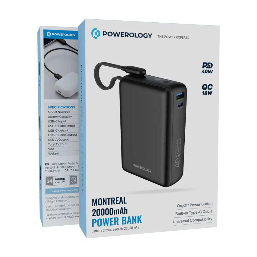 Powerology Montreal 20000mAh Power Bank, Black