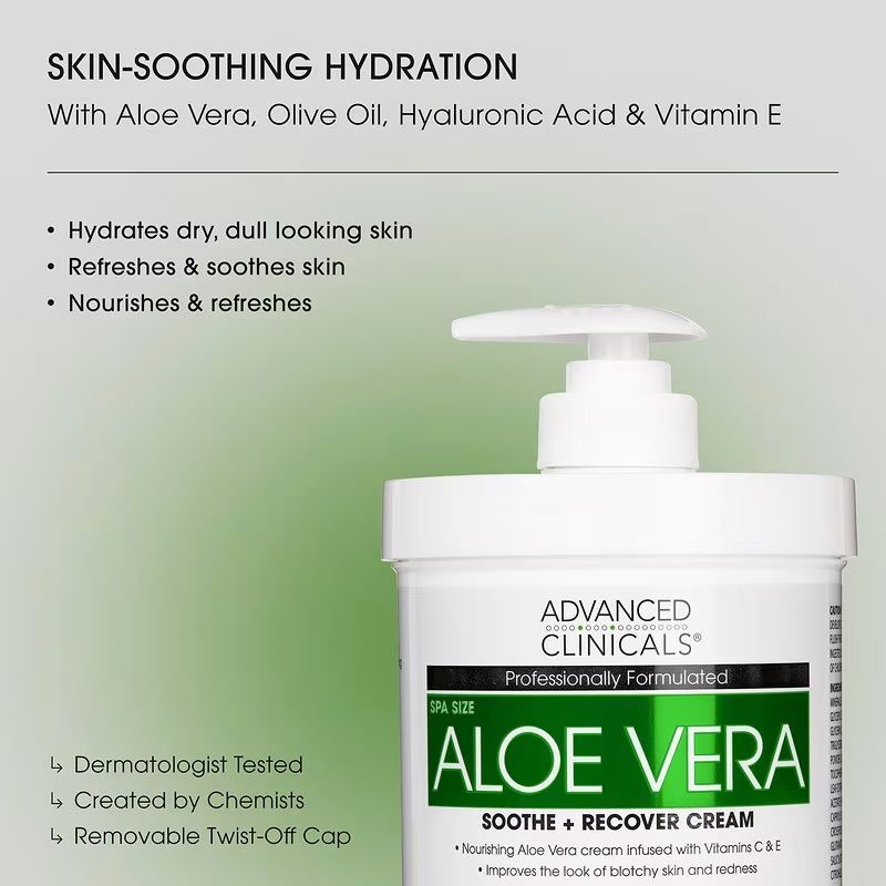 Advanced Clinicals Soothe + Recover Aloe Vera Cream with Vitamins C & E, 16oz