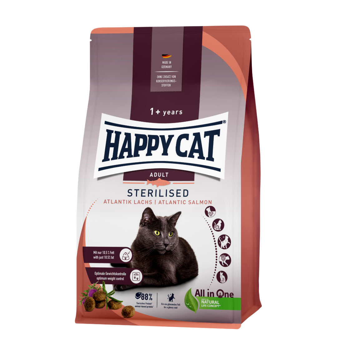 Happy Cat Sterilized Adult Atlantic Salmon Dry Cat Food, 1+ Year Old, 300gm