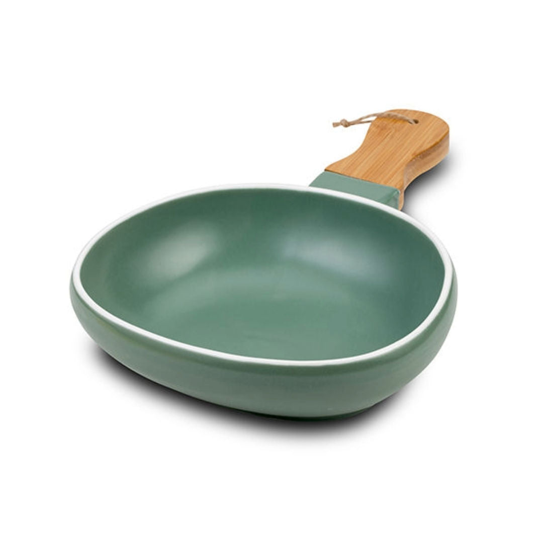 NAVA Terrestrial Porcelain Serving Plate with Bamboo Handle, 31.5cm