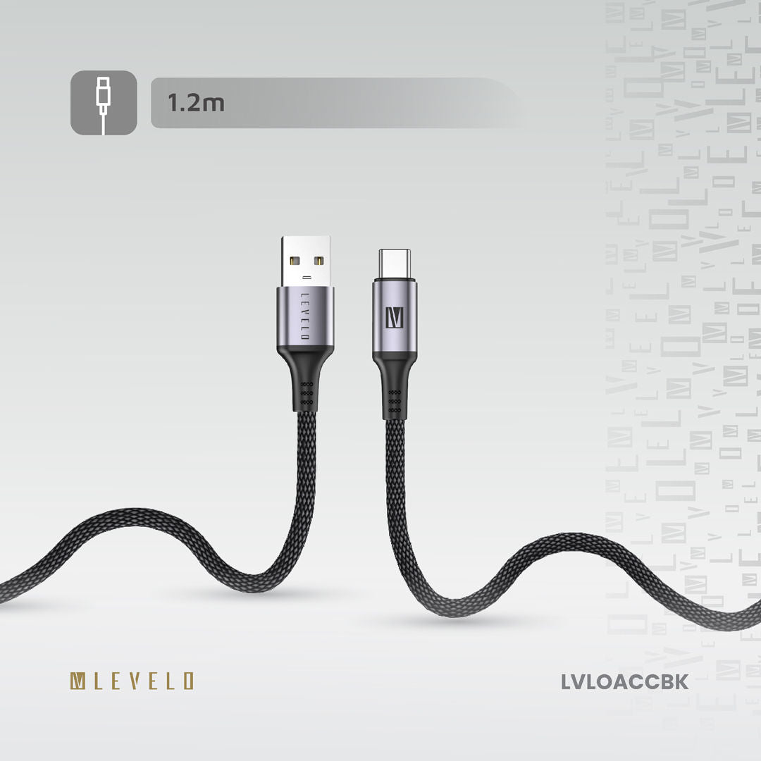 Levelo Otto USB A to C 18W Leather Cable, Black