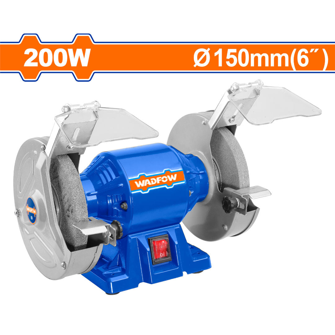 WADFOW Bench Grinder, 200W, 150mm Wheels, 2900 RPM, with Eye Shields & Tool Box