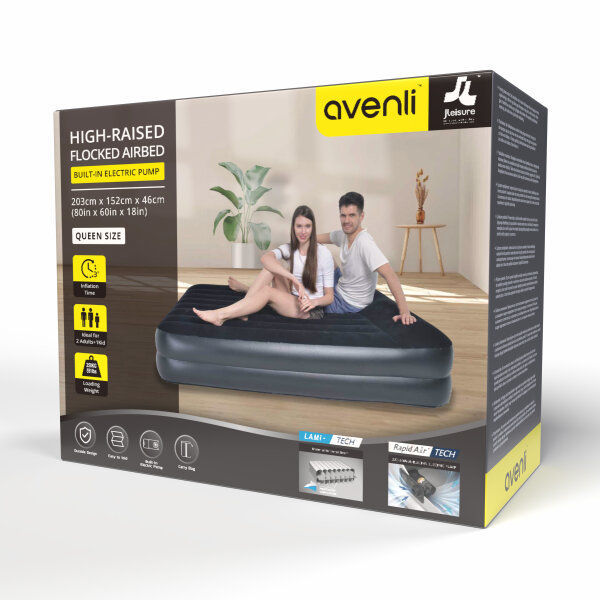 Jilong Avenli High Raised Airbed Twin Size With Built In Pillow, Black, 203x152x46cm