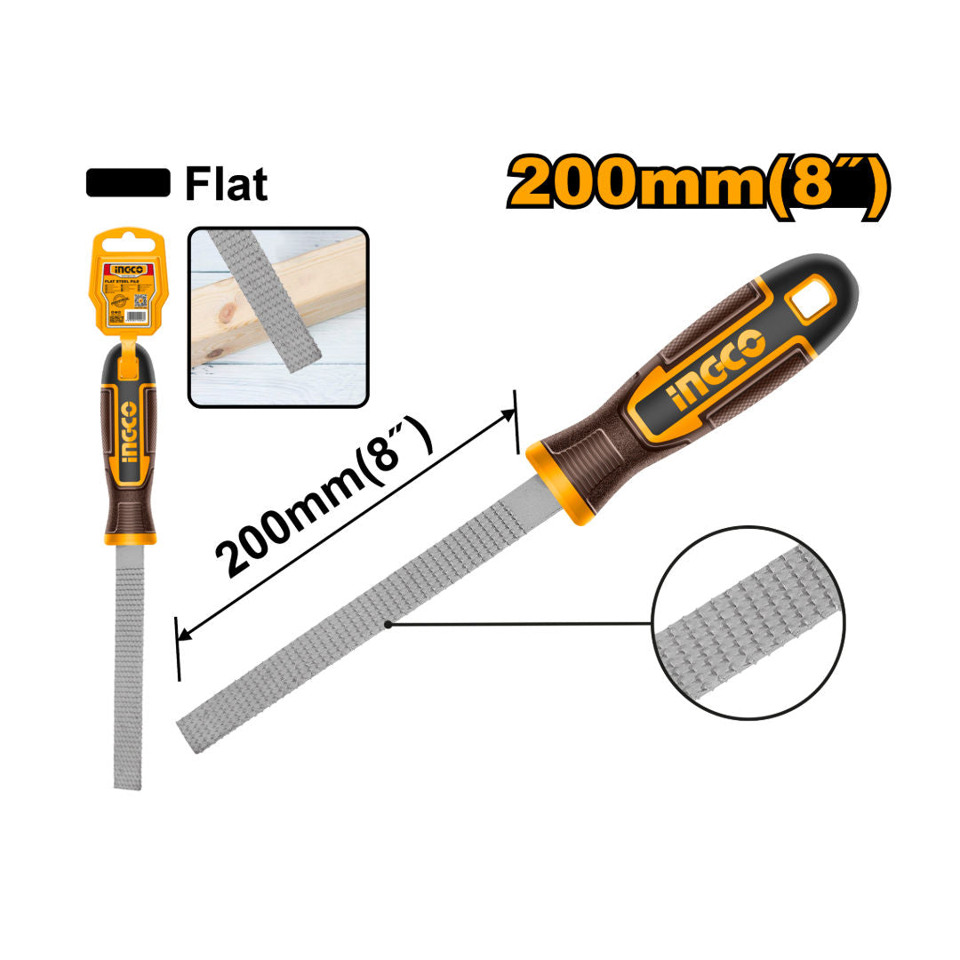 INGCO Flat Wood File, 200mm, T12 Steel