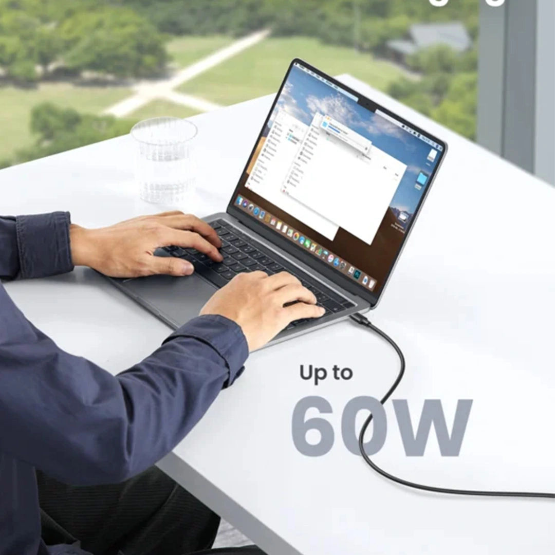 كابل UGREEN US286 من USB-C إلى USB-C للشحن السريع بنقل البيانات بقدرة 60 واط، بطول 1 متر