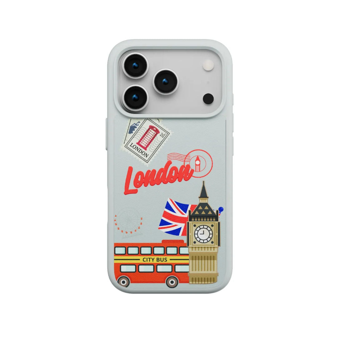 Levelo Vallo PU Leather Case for iPhone 17 Pro/Pro Max With London Embroidery Design
