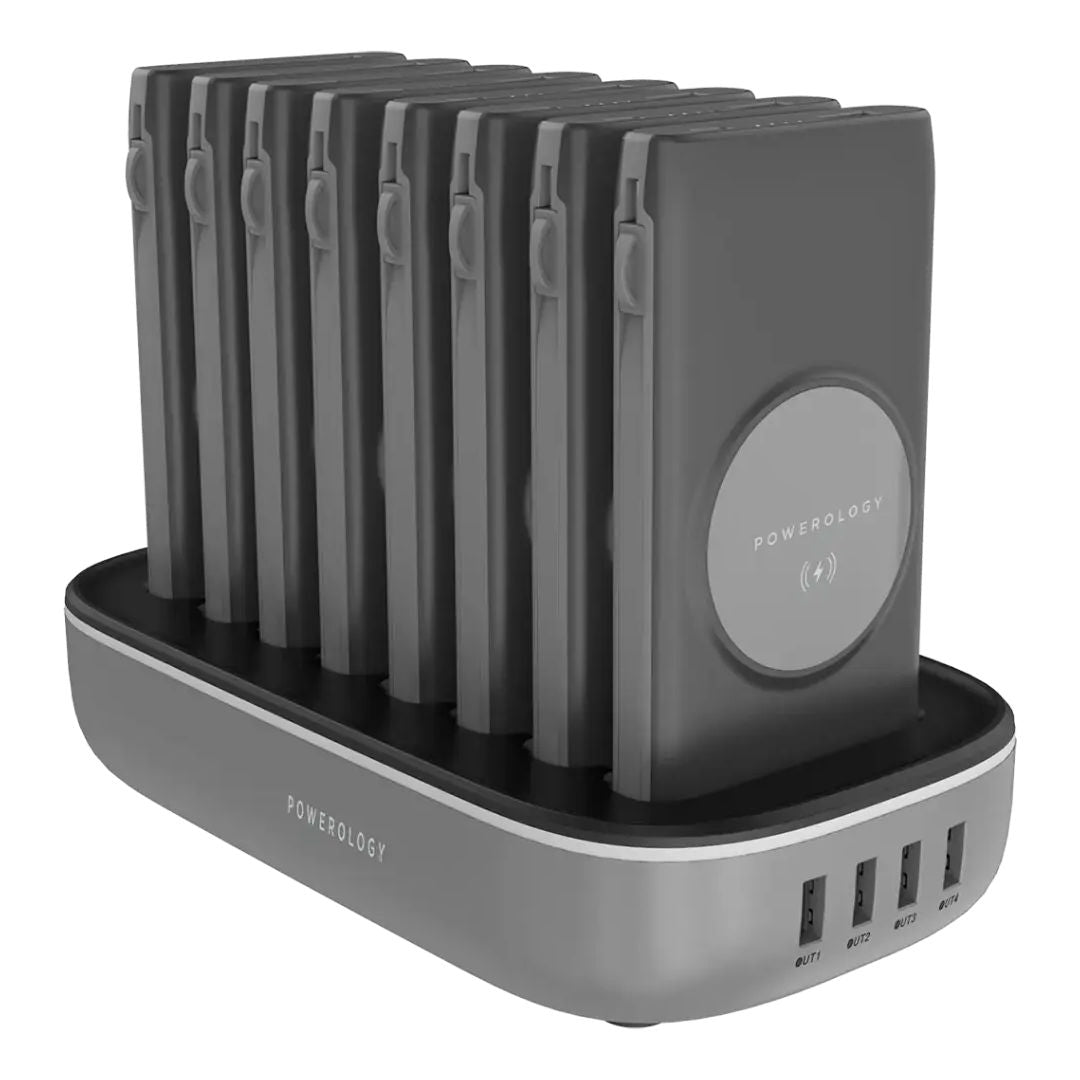Powerology 8 in 1 Power Bank Station with Built-In Lightning and Type-C Cable