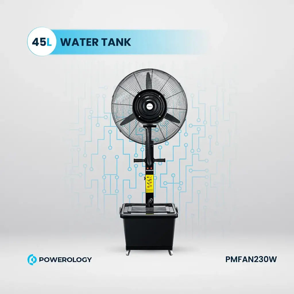 Powerology Industrial Fan Mist Spray & Humidifier, Black