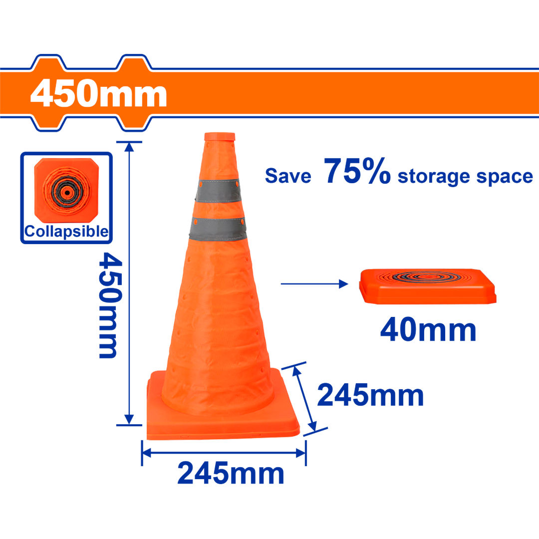 WADFOW Collapsible Safety Cone, Reflective Nylon, PP Base