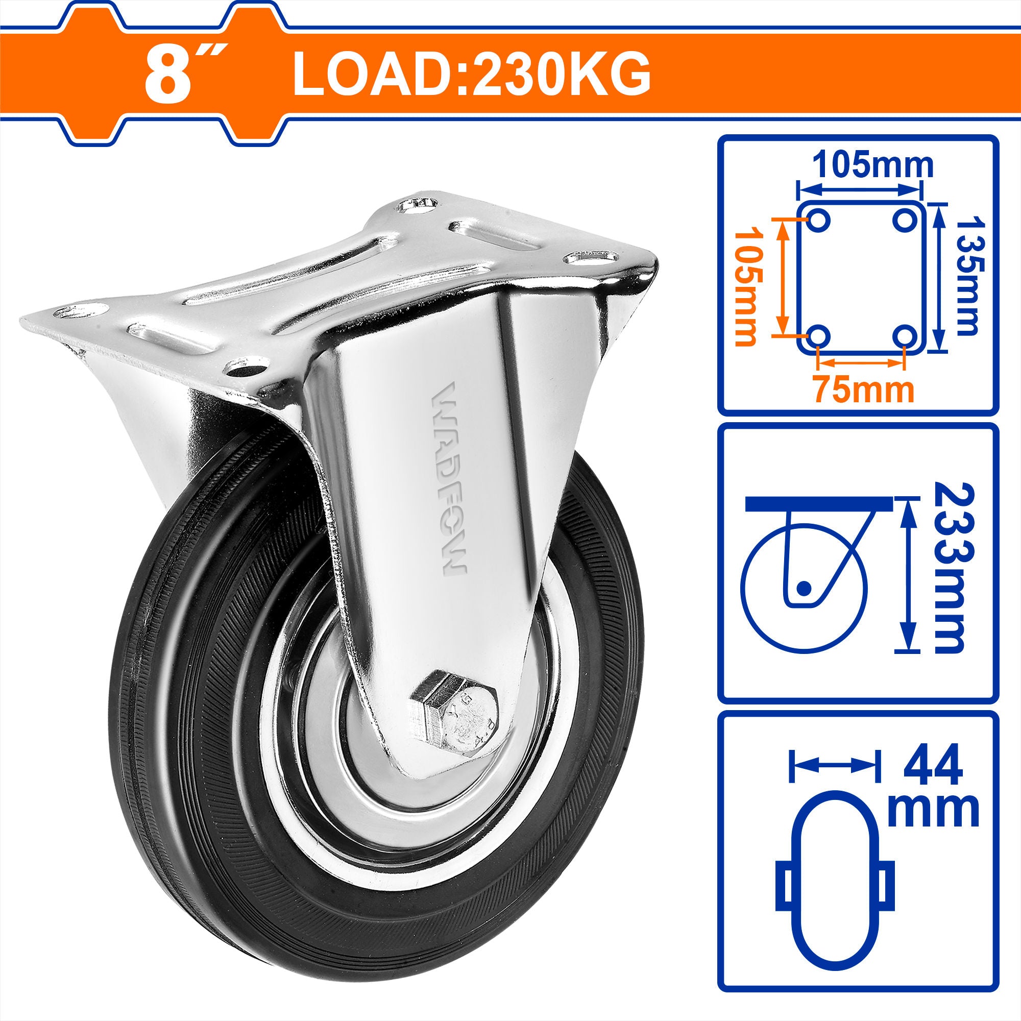 WADFOW Heavy, Duty Caster Wheels, Rigid / Swivel / Swivel with Brake, Steel & Rubber