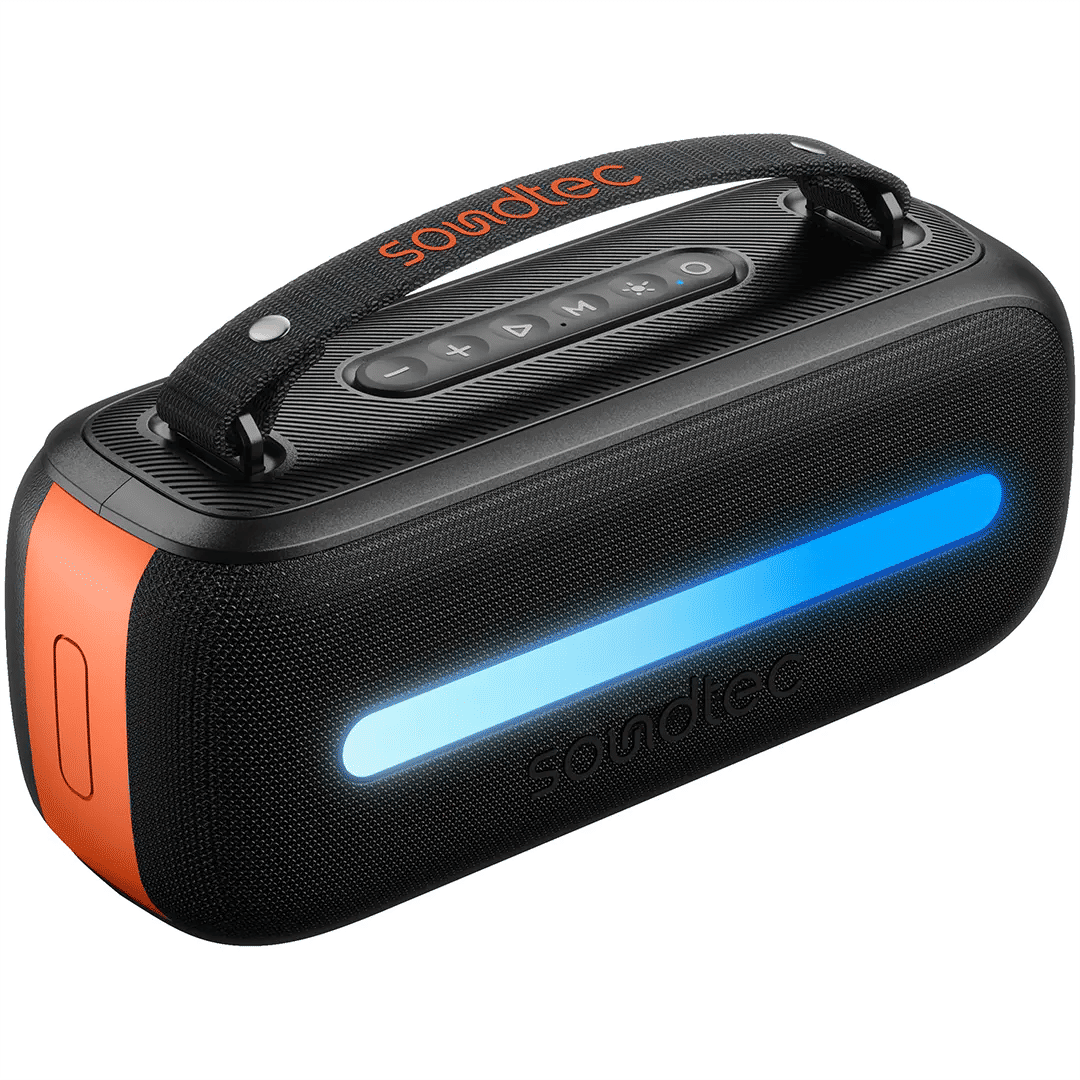 Porodo Soundtec Gala Lite Portable Bluetooth Speaker, 24W, RGB Lights, FM Radio, 6.5H Playtime, Black