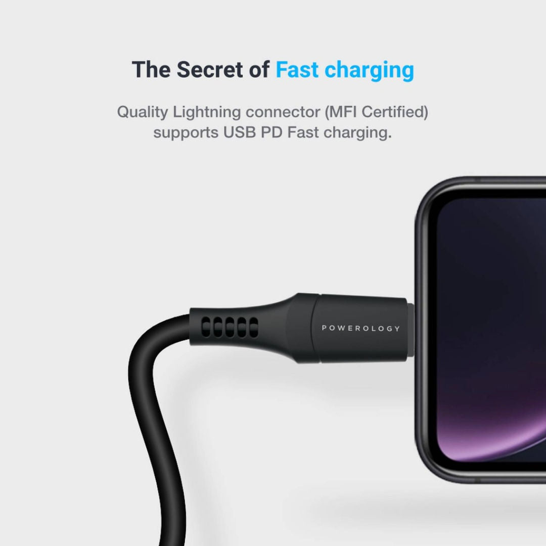 Powerology Type-C to Lightning PVC Cable, 1.2M, Black