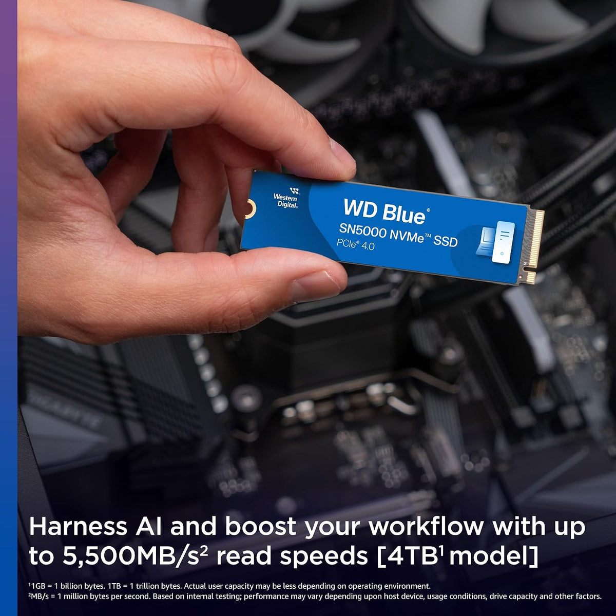 Western Digital WD Blue SN5000 500GB PCIe 4.0 NVMe M.2 2280 SSD, Up to 5000MB/s, WDS500G4B0E