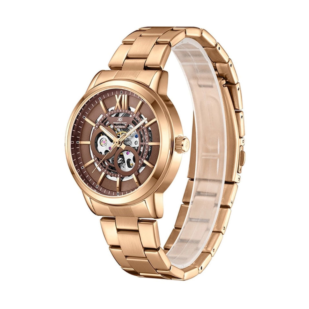 KENNETH SCOTT Men's Brown Dial Automatic Watch, K24324-DBDD Series
