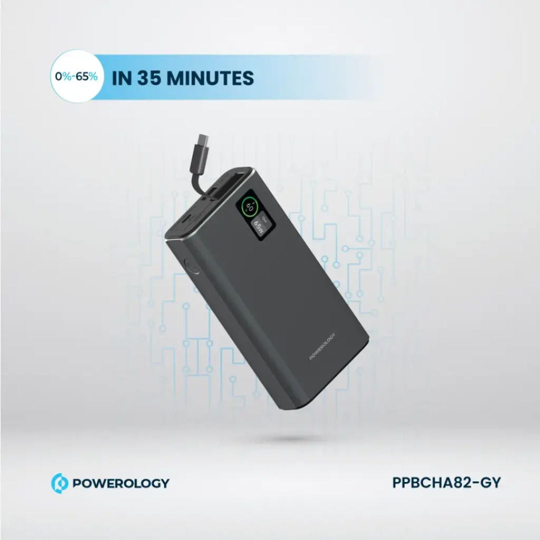 Powerology Aluminum 20000mAh Power Bank, Dark Gray