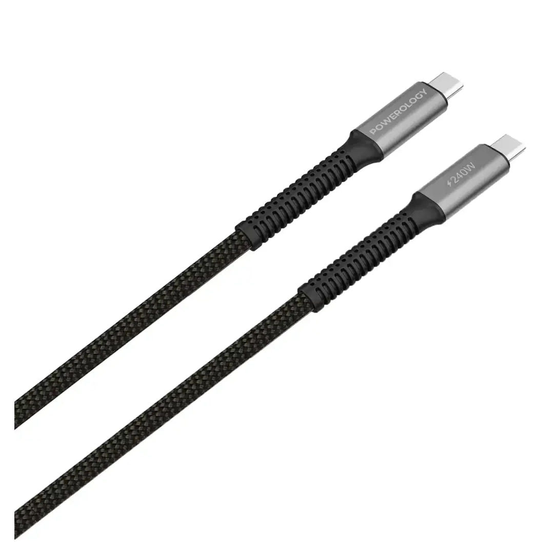 Powerology USB4 Braided USB-C to USB-C  Charging Cable, Black