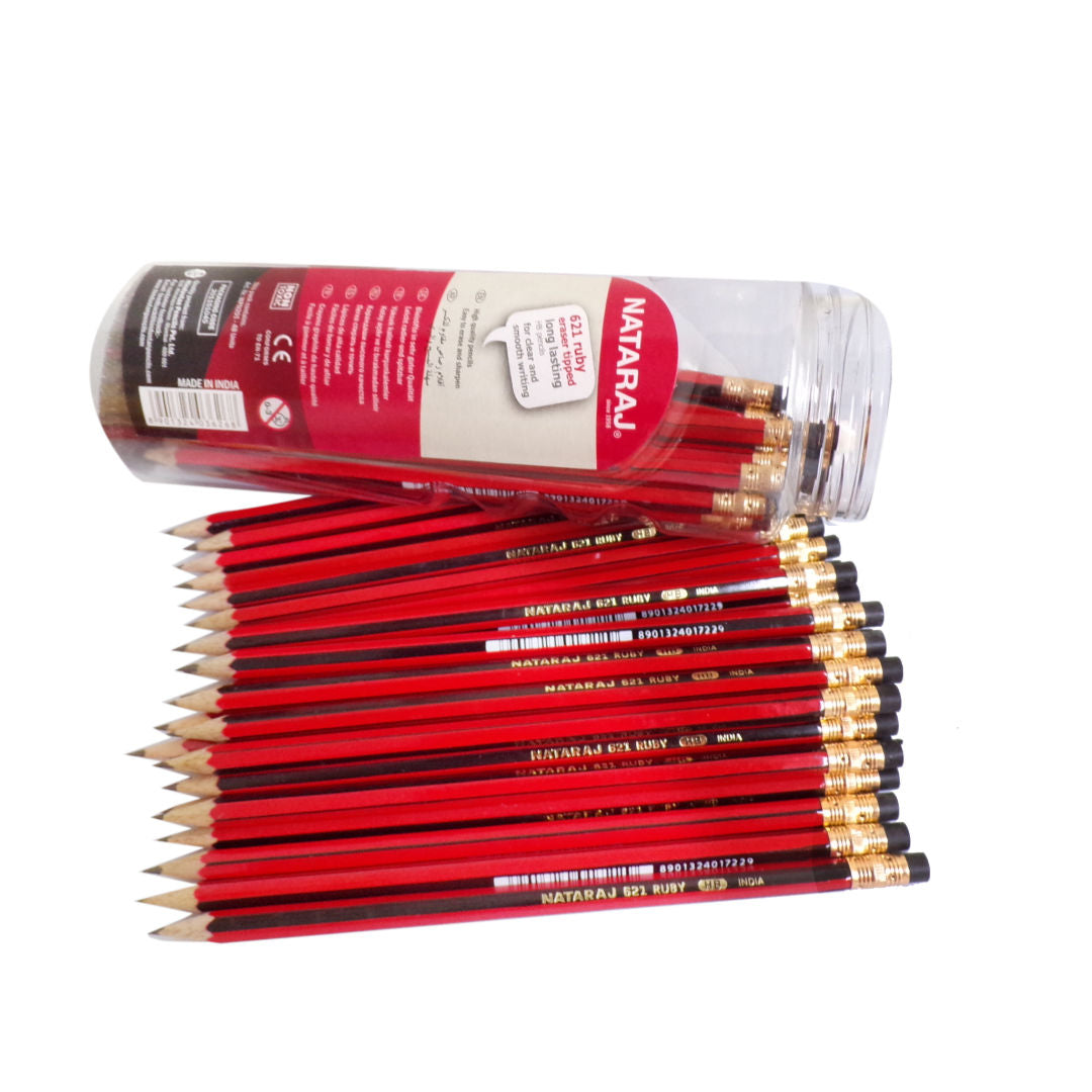 Nataraj 621 HB Ruby Pencils, 48 Pieces Jar with Rubber Tip