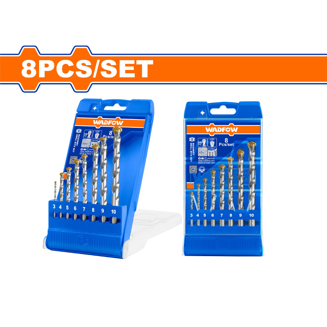 WADFOW 8-Piece Masonry Drill Bit Set, 3-10 mm, Concrete & Brick Drilling Bits, Plastic Box