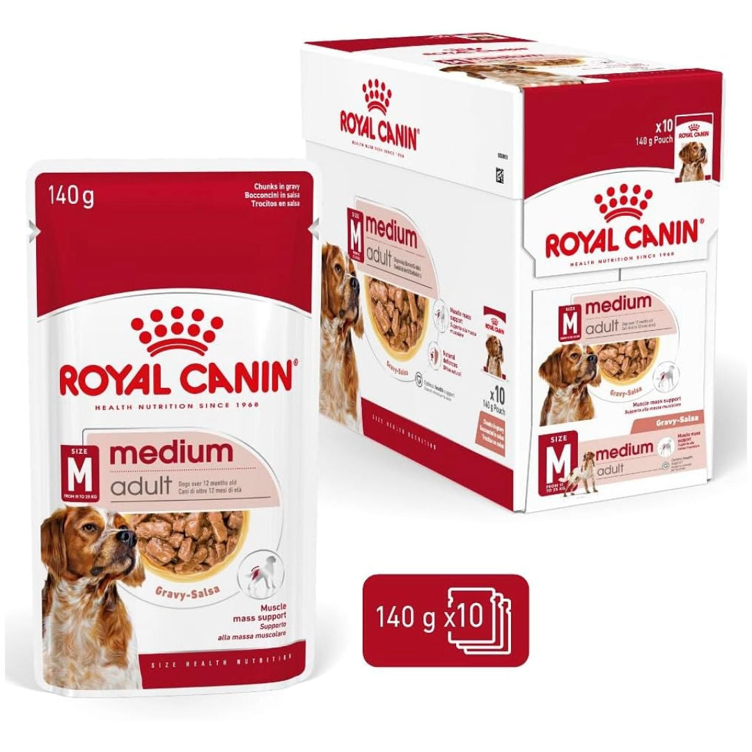 Royal Canin Medium Adult Wet Dog Food In Gravy, 140gm, Pack of 10