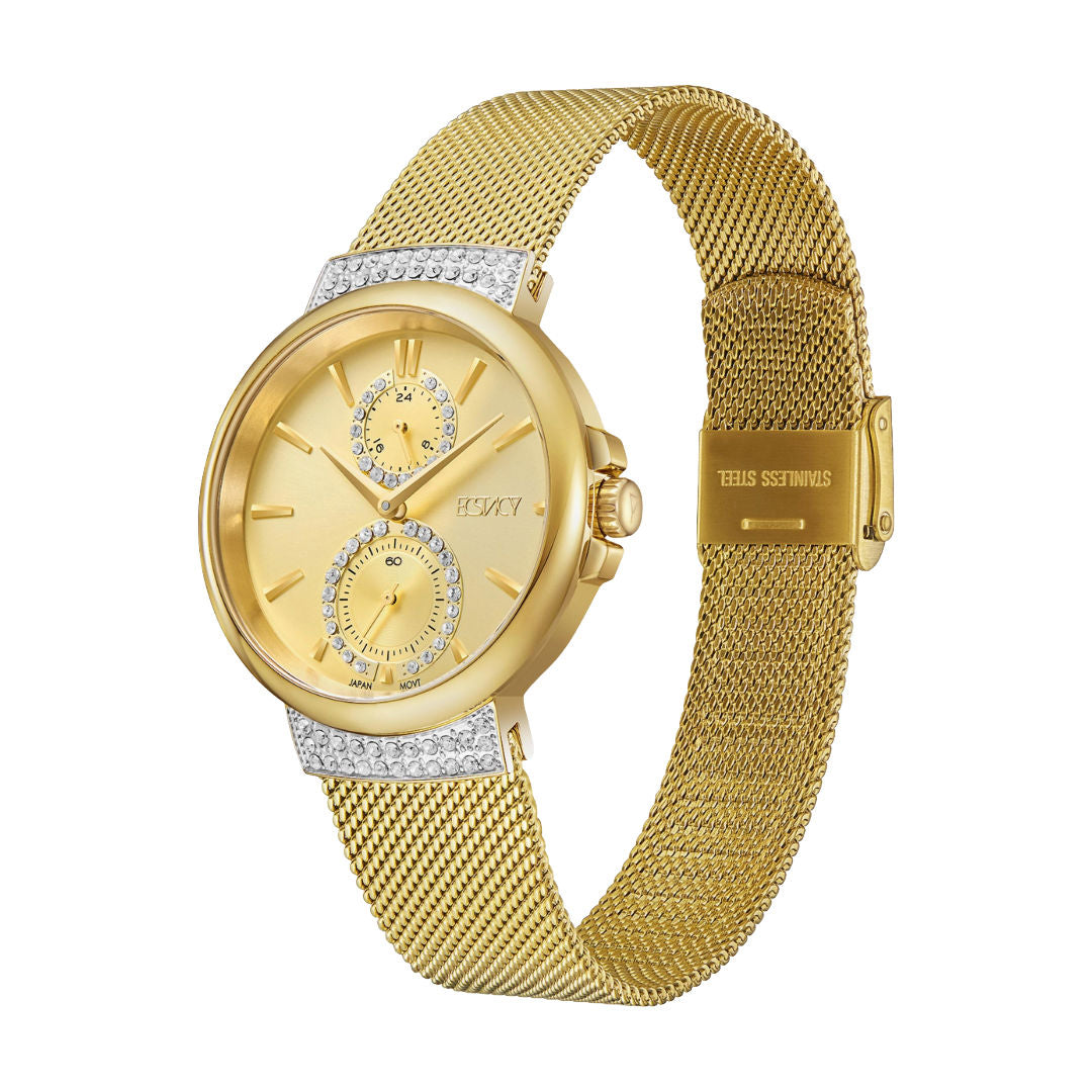 Ecstacy Women's Analog Multifunction Watch with Stainless Steel Bracelet, E23603-GMGC Series