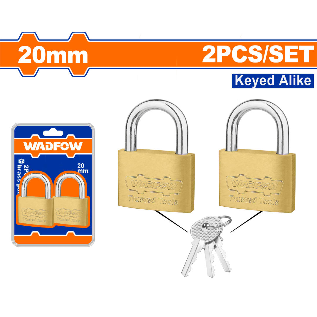 WADFOW 2-Pcs Key-Alike Brass Padlock Set, Solid Brass Body with 3 Iron Keys