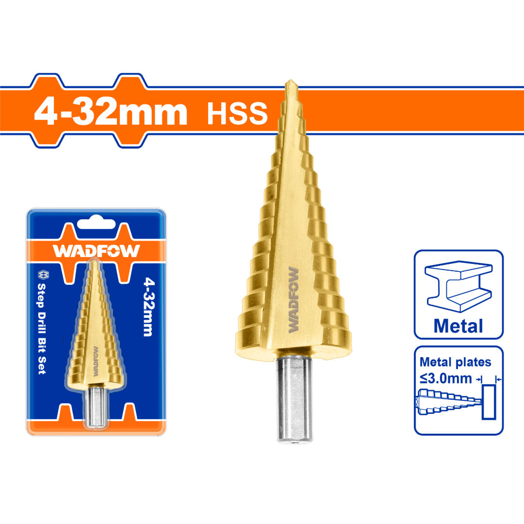 WADFOW Step Drill Bit, 4–32mm, 2Mm Steps, Titanium Finish, 10mm