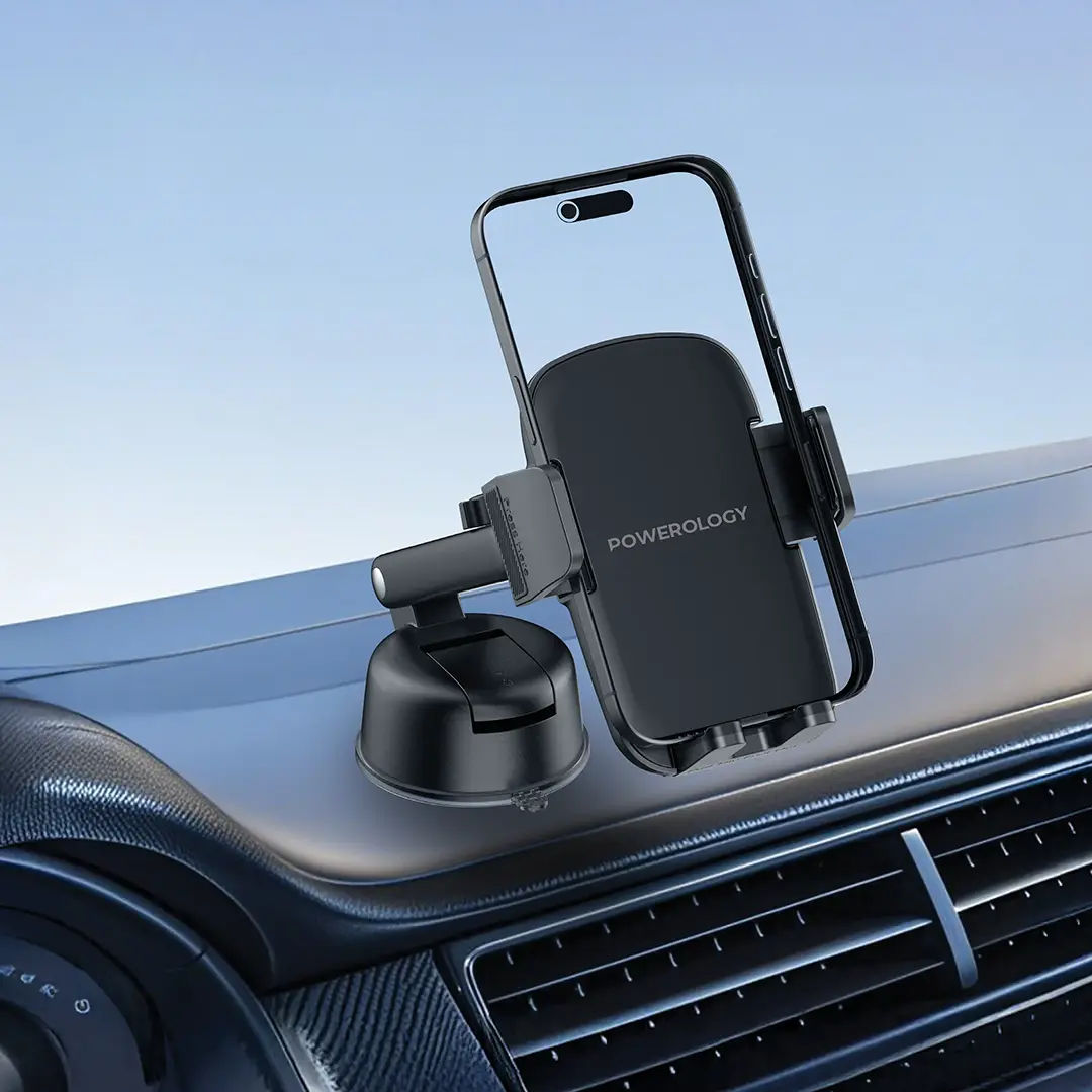 Powerology Raven Auto-Clamping Car Phone Mount, 360° Rotation, Black