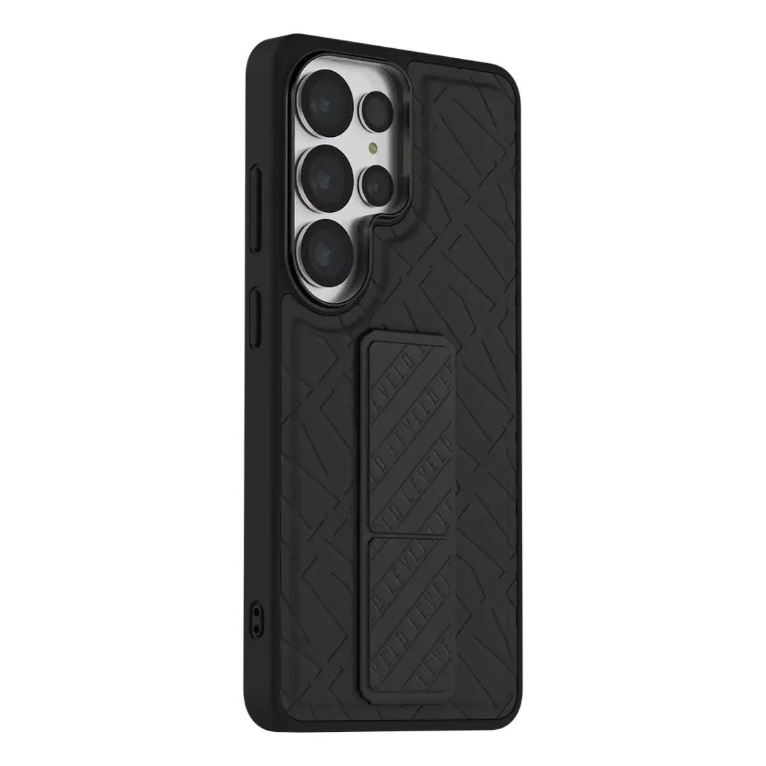 Levelo Morphix Cuero Grip Stand Case For Samsung S26 Ultra, Black