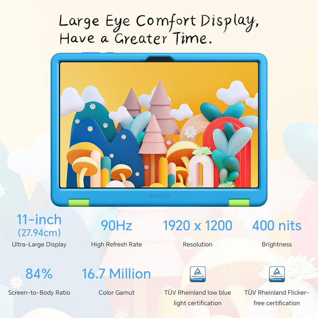 HONOR Pad X8a Kids Edition Wi-fi Tablet, 4GB RAM 128 GB ROM, 27.94cm(11") FHD Eye Comfort Display, 90Hz Refresh Rate, Parental Control, Kids Protective Case, Android 14, 4 Speakers, Grey