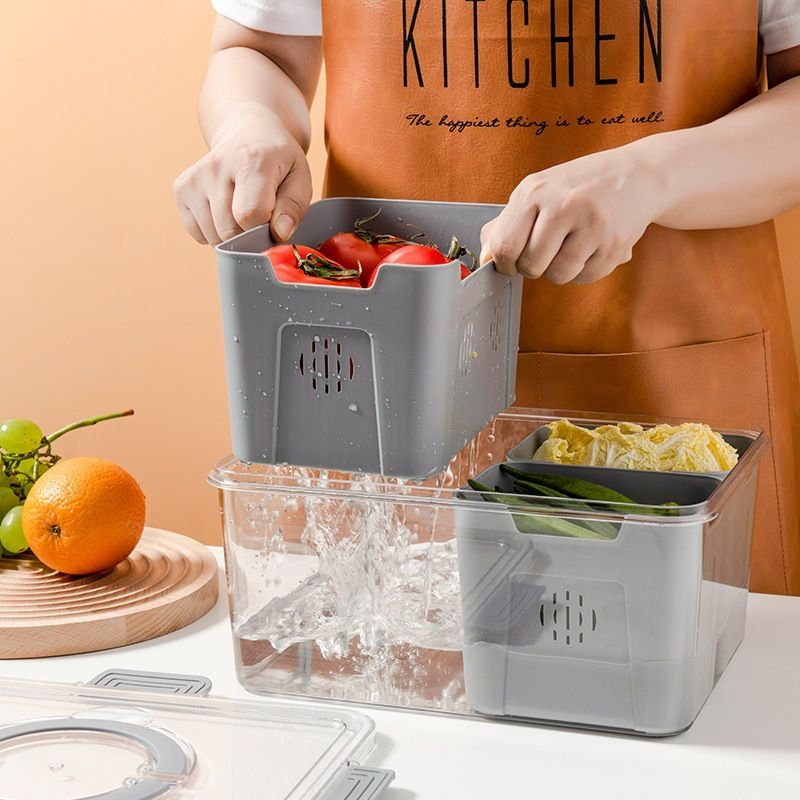 Portable 2-Compartment Fruit & Vegetable Storage Box - White