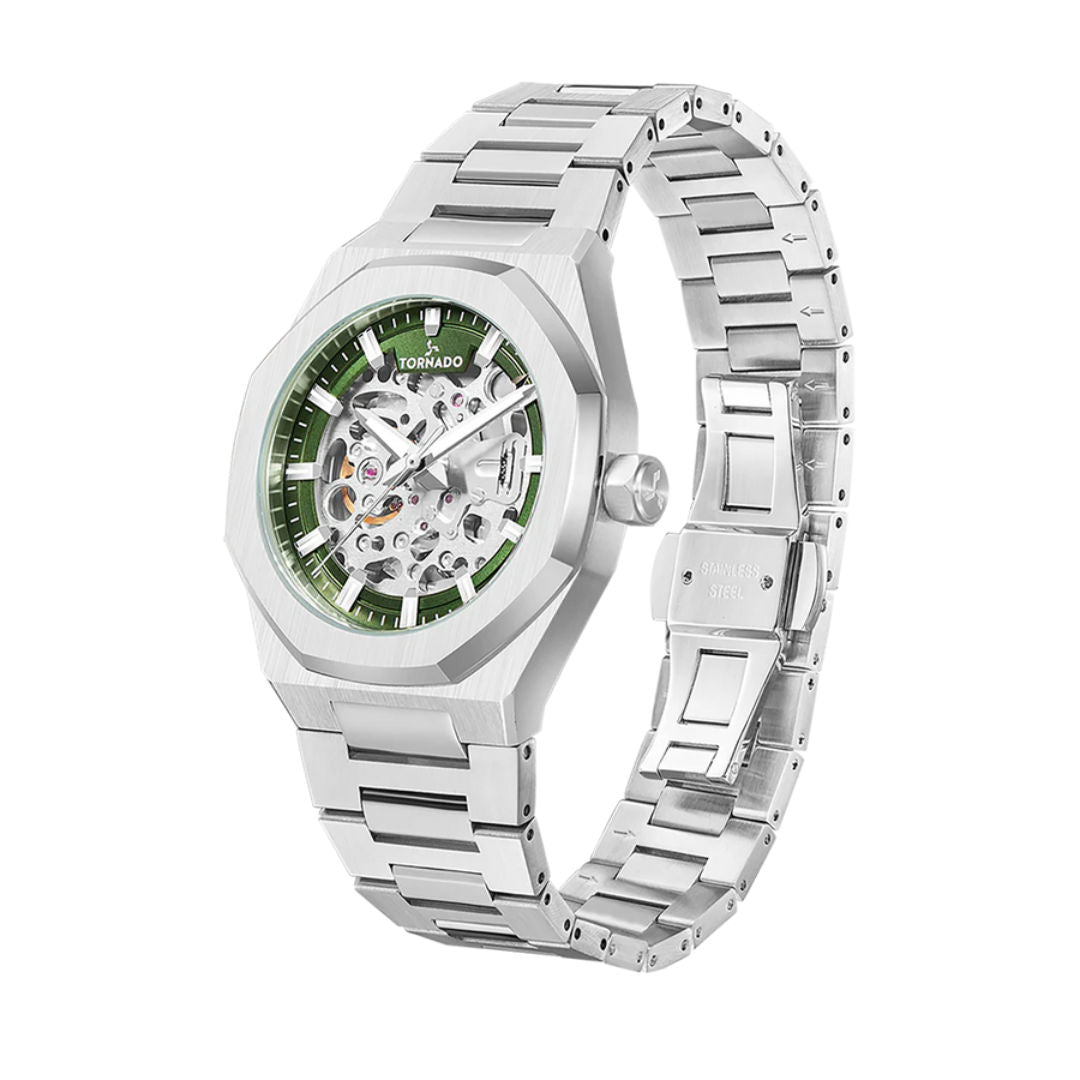 TORNADO Autonova Men's Silver Green Stainless Steel Automatic Watch
