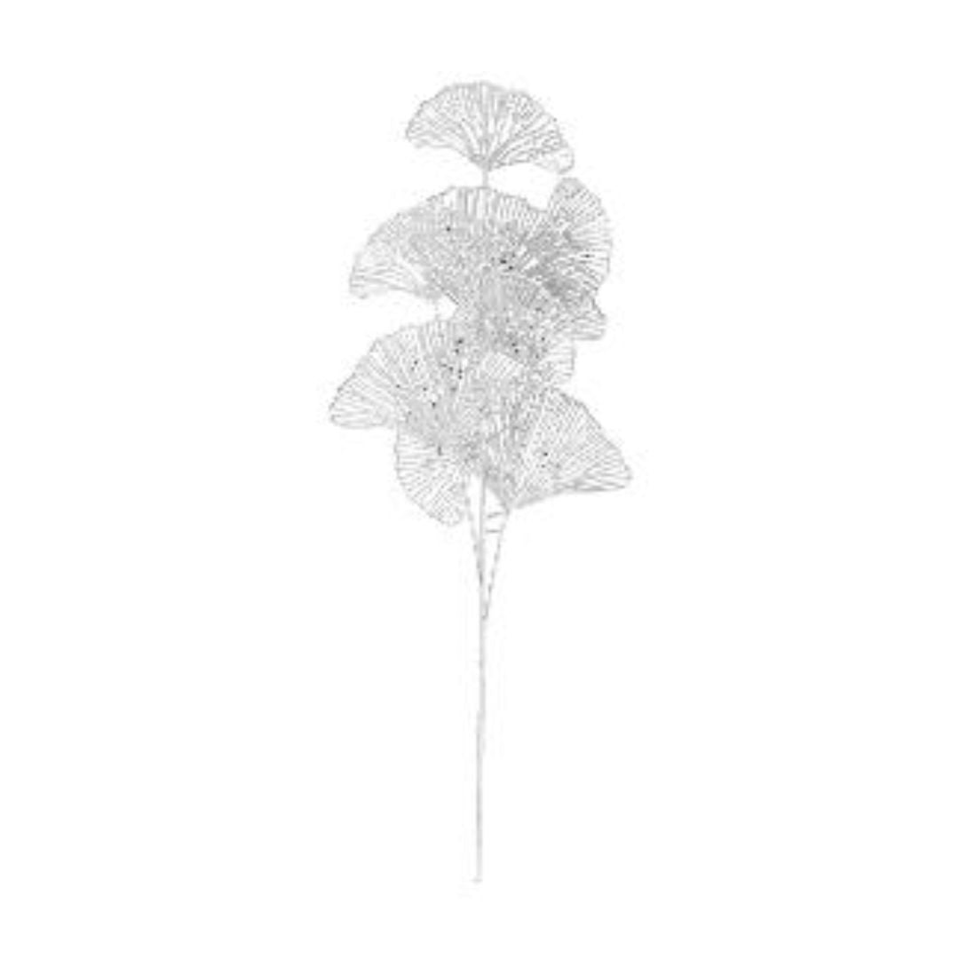 Silver Metallic Decorative Branch with Glittered Gringo Leaves, 73cm