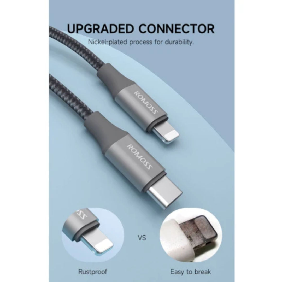 Romoss USB-C To Lightning Data Charging Nylon Braided Cable, 3A, Gray