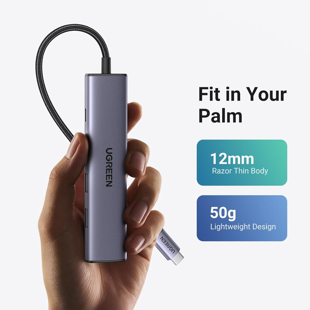 UGreen CM478 5-in-1 USB-C Hub Adapter, 4K HDMI, 100W PD Power Delivery, 3x USB 3.0, 15495