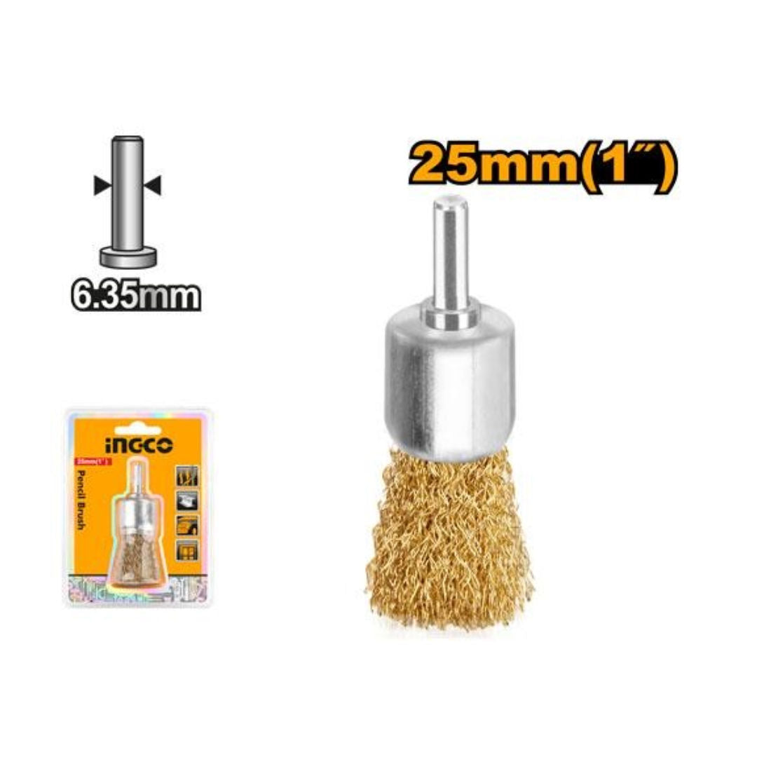 INGCO, Pencil Brush, 25mm, 1", Shank 1/4", Wire 0.3mm, Length 25mm; 4500 rpm