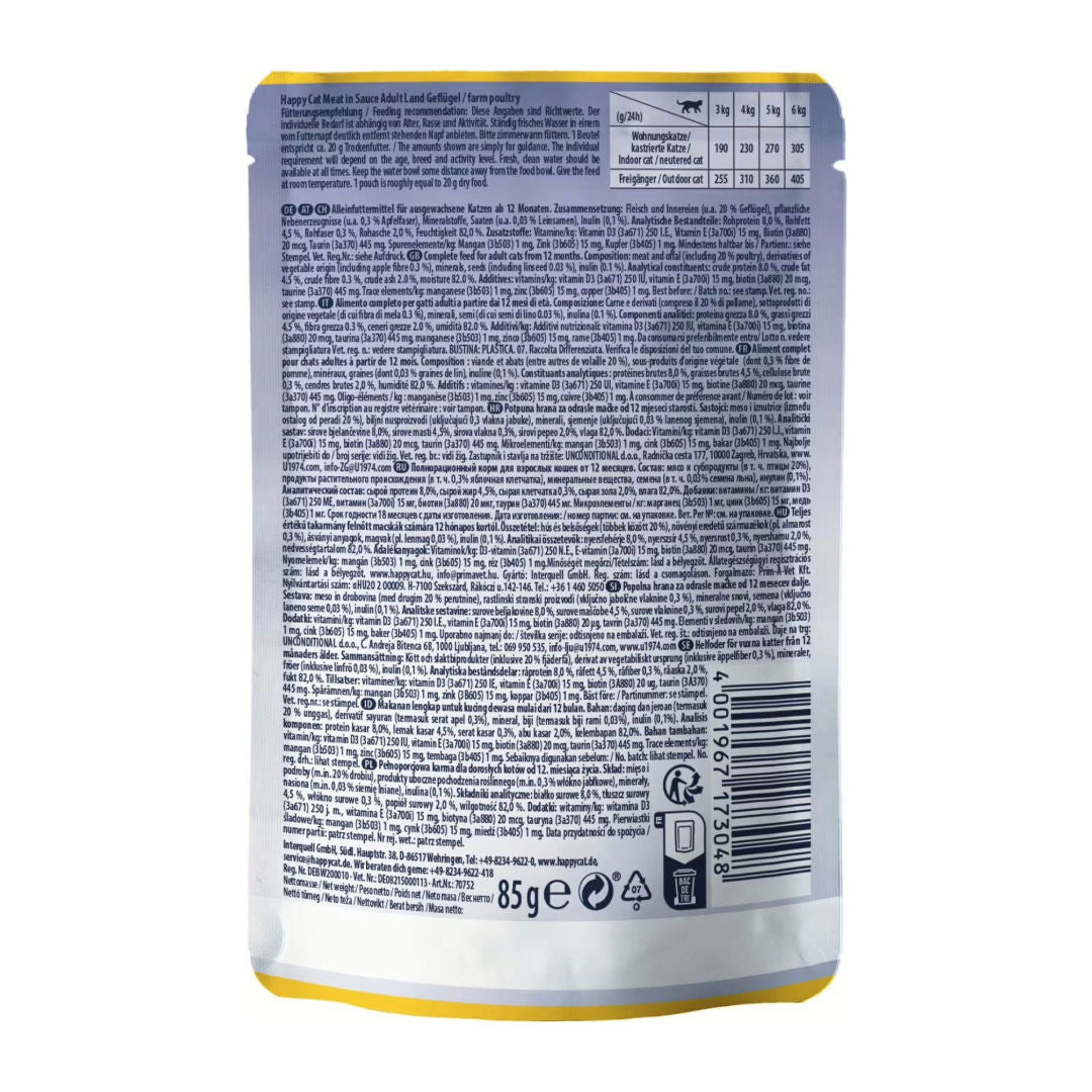 Happy Cat Meat In Sauce Poultry Wet Cat Food For Neutered Cats, 1+ Year Old, 85gm