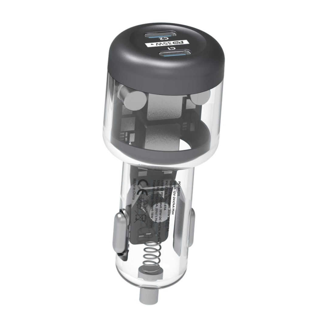Powerology Crystalline Series Car Charger PD 35W, Transparent/Gray