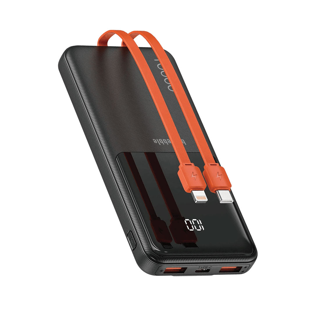 Blupebble Linkpod Go 10000Mah Built-In Cable Power Bank Black