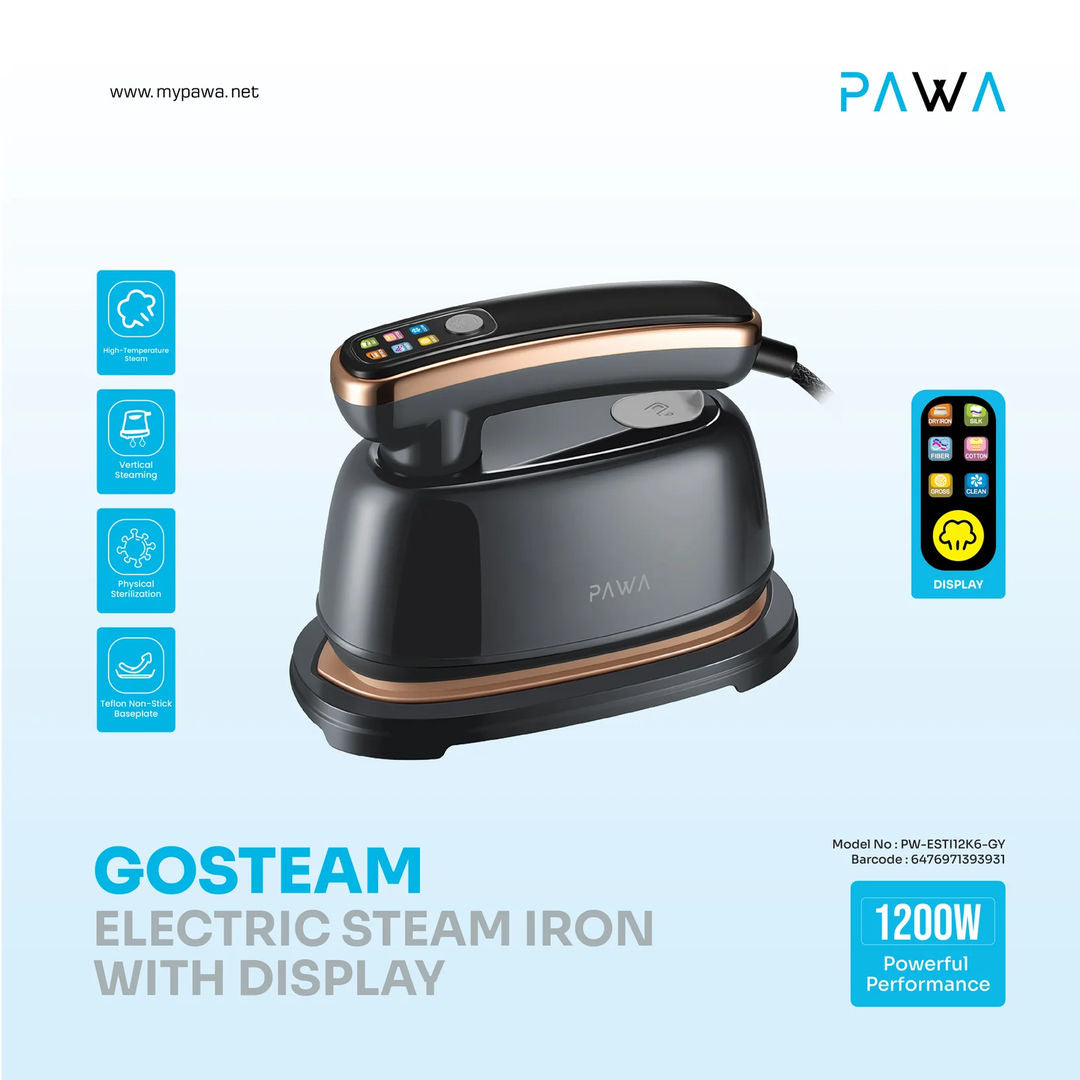 Pawa GoSteam Electric Steam Iron With TFT Display 1200W, Gray