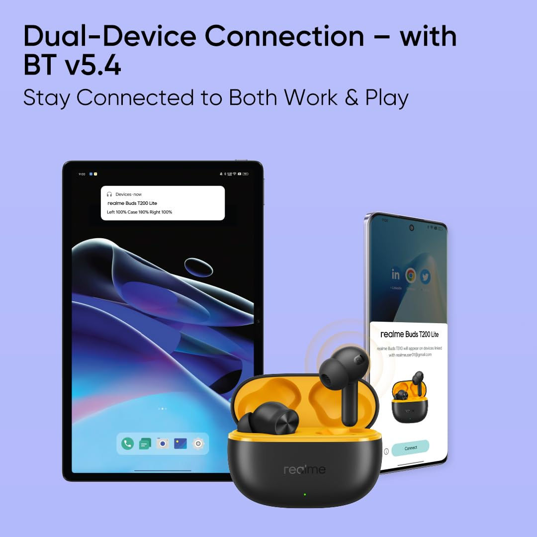 Realme Buds T200 Lite True Wireless Earbuds, 12.4mm Dynamic Bass Driver, AI Deep Call Noise Cancellation