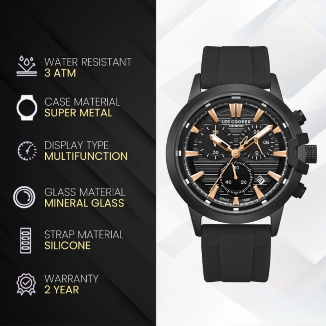 Lee Cooper Men's Multifunction Black Case Watch, LC08267.651