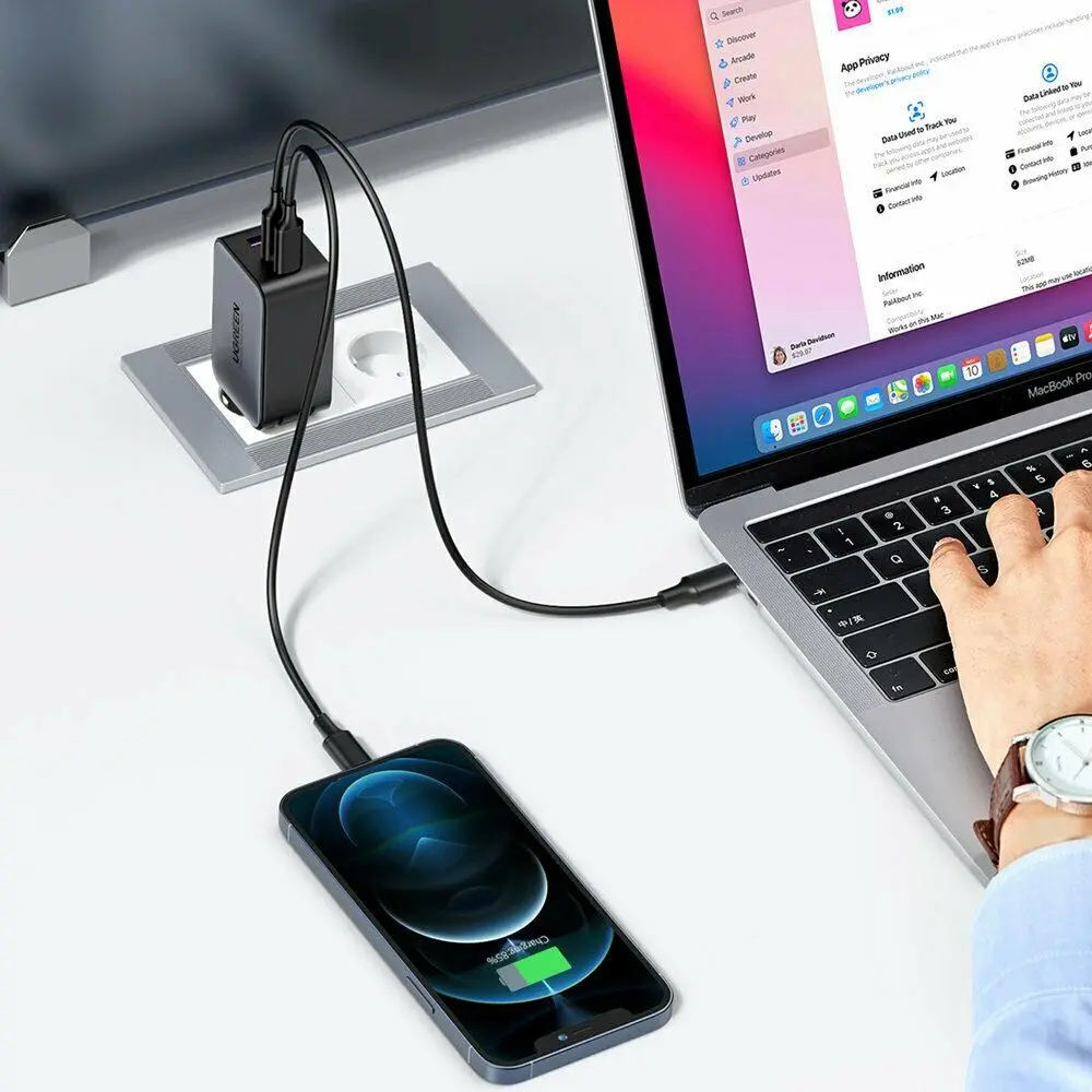 UGREEN CD244 65W GaN II Fast Charger with 2 USB-C and 1 USB-A Ports, EU Plug, Gray