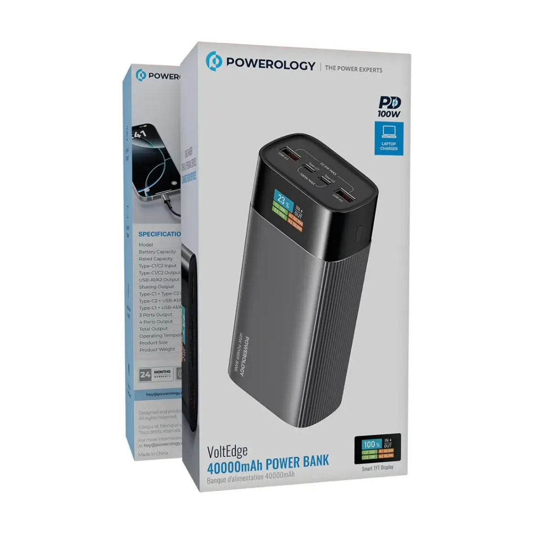 Powerology VoltEdge 40000mAh Power Bank, Gray